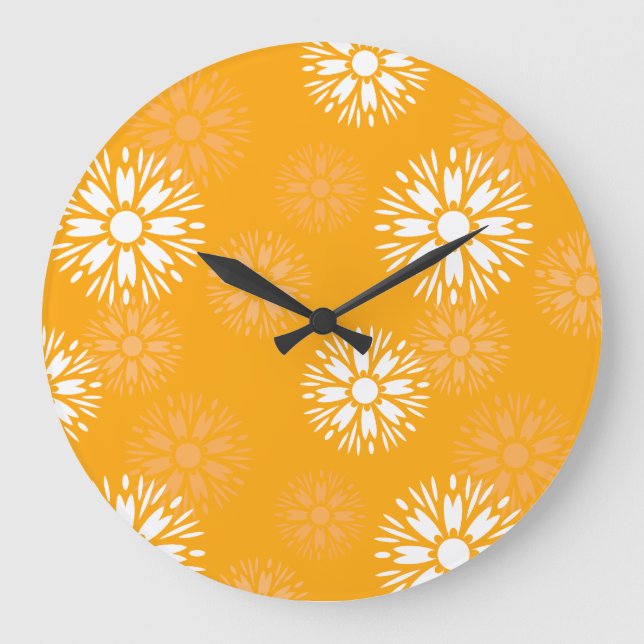 Reloj Redondo Grande Groovy Naranja Daisy Flower Retro Patrón floral (Anverso)