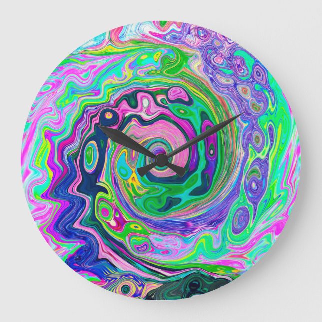 Reloj Redondo Grande Groovy Resumen de Aqua y Navy Lava Swirl (Anverso)