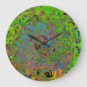 Reloj Redondo Grande Groovy Resumen Retro Lime Giro verde y azul