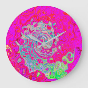 Reloj Redondo Grande Groovy Resumen Verde azulado Azul y Rojo Swirl