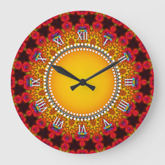 Reloj Redondo Grande Groovy Sun Red Naranja Yellow Energy