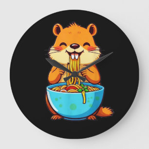 Reloj Redondo Grande Groundhog Comer Ramen Feliz Día de la Marmota
