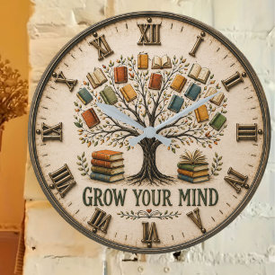 Reloj Redondo Grande Grow Your Mind Book  Reading Teacher Gift