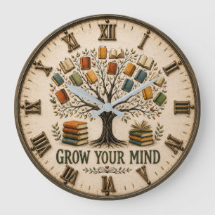 Reloj Redondo Grande Grow Your Mind Book Reading Teacher Gift