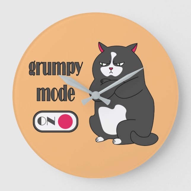 Reloj Redondo Grande Grumpy mode on funny fat cat large clock (Anverso)