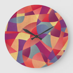 Reloj Redondo Grande Grunge colorido: fondo de triángulos geométricos