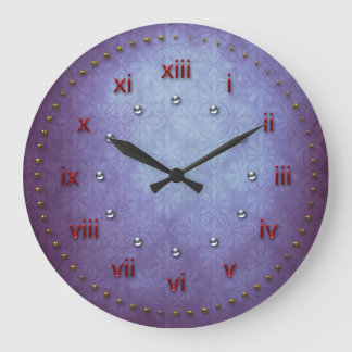 Reloj Redondo Grande Grunge púrpura azul rico numerado