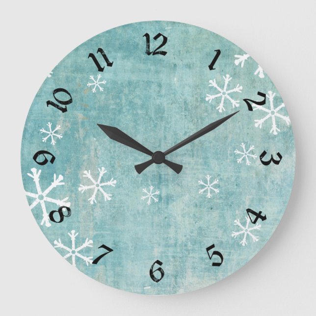 Reloj Redondo Grande Grungy Snowflakes (Anverso)