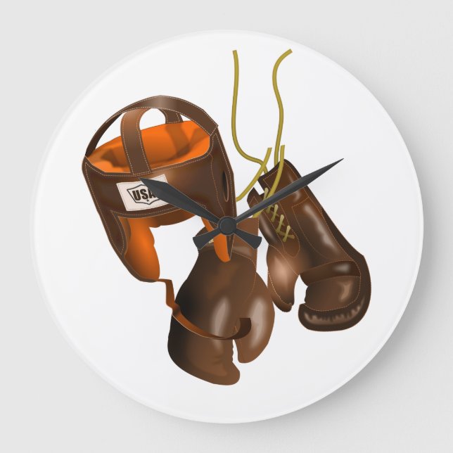 Reloj Redondo Grande Guantes de boxeo de época y casco (Anverso)