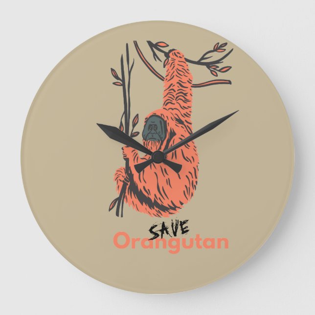 Reloj Redondo Grande Guardar orangután (Anverso)