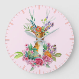 Reloj Redondo Grande Guardería infantil de ciervos florales pintados a 