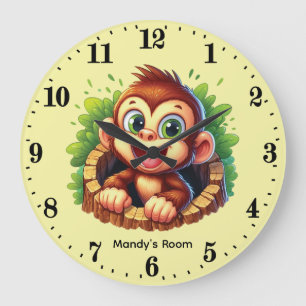 Reloj Redondo Grande Guardería infantil mono lindo unisex