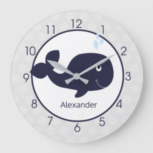 Reloj Redondo Grande Guardería náutica azul y gris de la marina