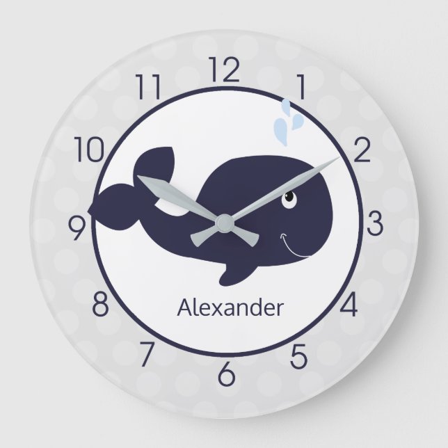 Reloj Redondo Grande Guardería náutica azul y gris de la marina (Anverso)