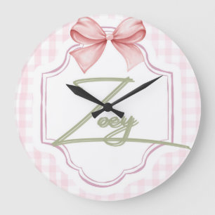 Reloj Redondo Grande Guardería personalizada para niña Zoey con lazo y