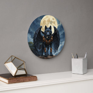 Reloj Redondo Grande Guardián de la Luna – El Lobo de Ala Negra