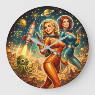 Reloj Redondo Grande Guardianes Galácticos Chicas Retro del Espacio