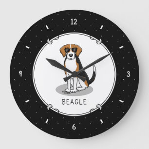 Reloj Redondo Grande Guay Beagle con gafas de sol (tricolor 3) Gracioso