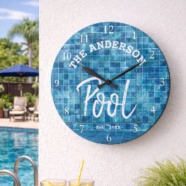 Reloj Redondo Grande Guay Blue Tile Piscina Familia Nombre Personalizad