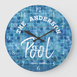 Reloj Redondo Grande Guay Blue Tile Piscina Familia Nombre Personalizad