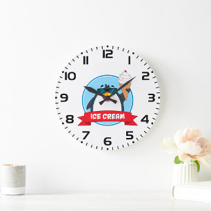 Reloj Redondo Grande Guay Pingüino sostiene helado