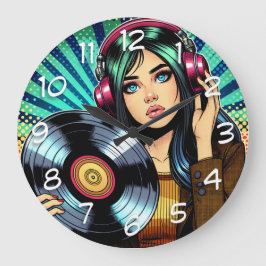 Reloj Redondo Grande Guay Pop Art Comic Style Chica con álbum Vinyl