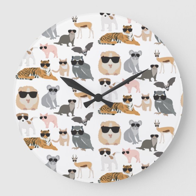 Reloj Redondo Grande Guay y animales divertidos con gafas de sol (Anverso)