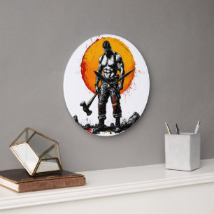 Reloj Redondo Grande guerrero bárbaro fantasía medieval fuerza hummer