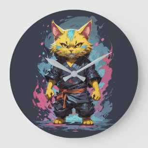 Reloj Redondo Grande Guerrero de gatos Ninja amarillo color agua de Gua