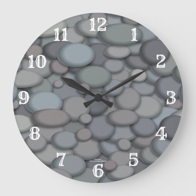 Reloj Redondo Grande Guijarros de río con números blancos (Anverso)
