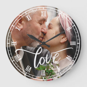 Reloj Redondo Grande Guión de pincel Amor Personalizado Foto Números 