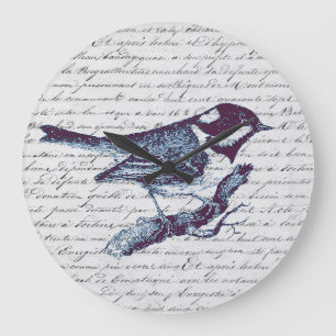 Reloj Redondo Grande Guión francés de pájaro azul lindo