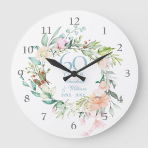 Reloj Redondo Grande Guirnalda de rosas de verano dulces 60º / 75º Aniv