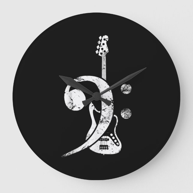 Reloj Redondo Grande Guitar Lover | Bass Clef Bass Guitar (Anverso)