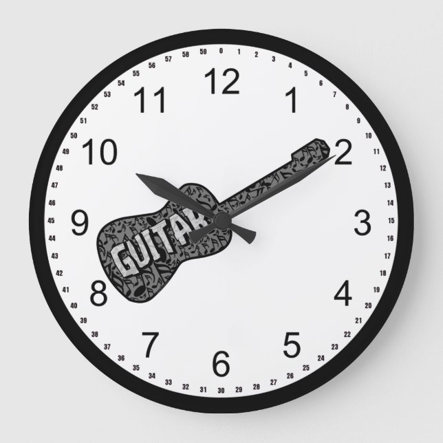 Reloj Redondo Grande Guitar Music Notes Text (Anverso)