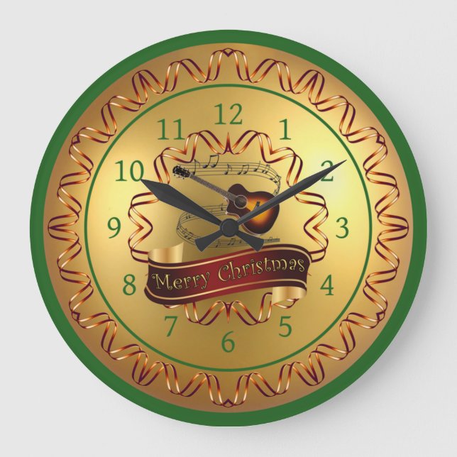 Reloj Redondo Grande Guitar ~ Musical Scroll ~ "Feliz Navidad" (Anverso)