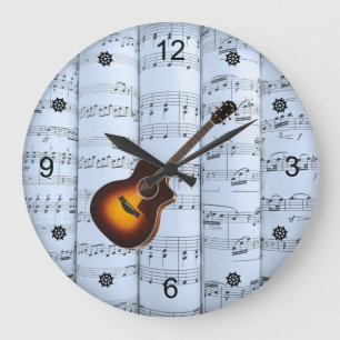 Reloj Redondo Grande Guitar ~ Rolling Sheet Music ~ Blue Tint Backgroun
