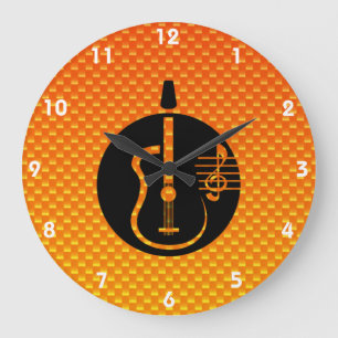 Reloj Redondo Grande Guitarra acústica amarillo-naranja