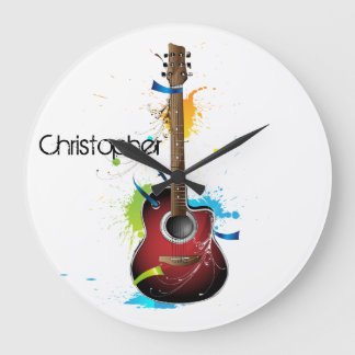 Reloj Redondo Grande Guitarra acústica de personalizable con manchas de