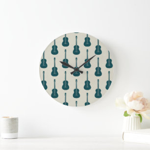 Reloj Redondo Grande Guitarra acústica grungy lunares azul crema