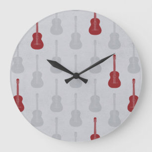 Reloj Redondo Grande Guitarra acústica grungy lunares blanca roja