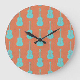 Reloj Redondo Grande Guitarra acústica grungy lunares verde naranja