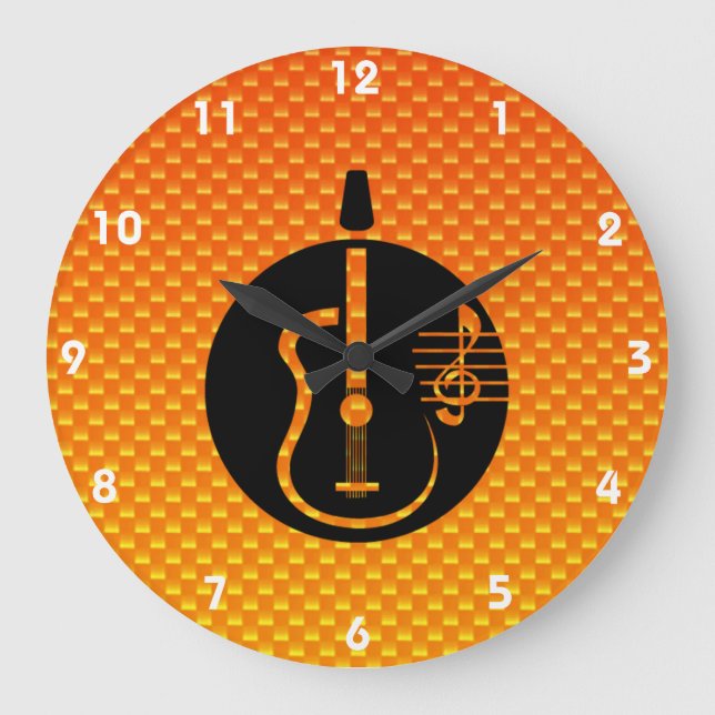 Reloj Redondo Grande Guitarra Acústica Naranja Amarilla (Anverso)