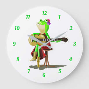 Reloj Redondo Grande Guitarra De Rana Jugando -