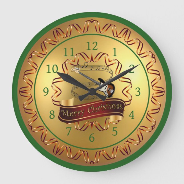 Reloj Redondo Grande Guitarra Eléctrica 01-Musical Scroll-Merry Christm (Anverso)