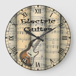 Reloj Redondo Grande Guitarra eléctrica ~ Rolling Vintage Sheet Music ~
