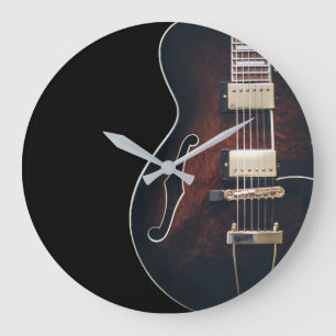 Reloj Redondo Grande Guitarra Eléctrica Sobre Negro