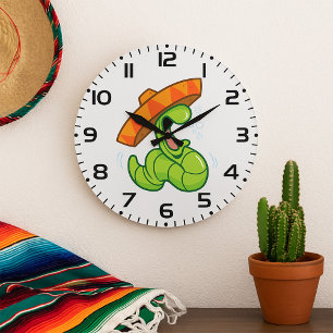 Reloj Redondo Grande Gusano ebrio con Fiesta mexicano de Sombrero