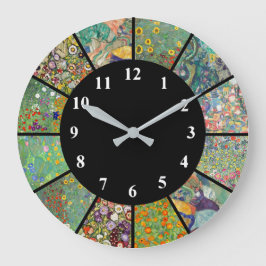 Reloj Redondo Grande Gustav Klimt Clock Blue Green Flower Patterns