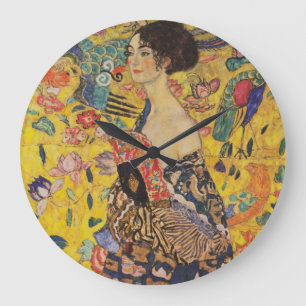Reloj Redondo Grande Gustav Klimt - Dama Con Ventilador